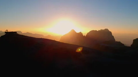 Panoramic sunset over rocky Dolomite mountains near Piz Boè, Italy Video stock 312271850