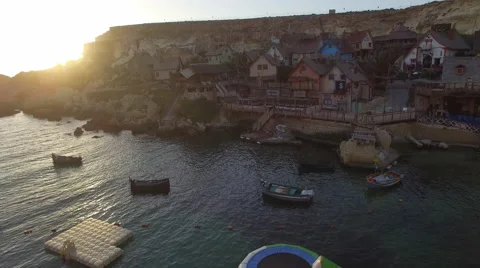 Panoramic of sunset at rustic Port Town Video stock 66260310