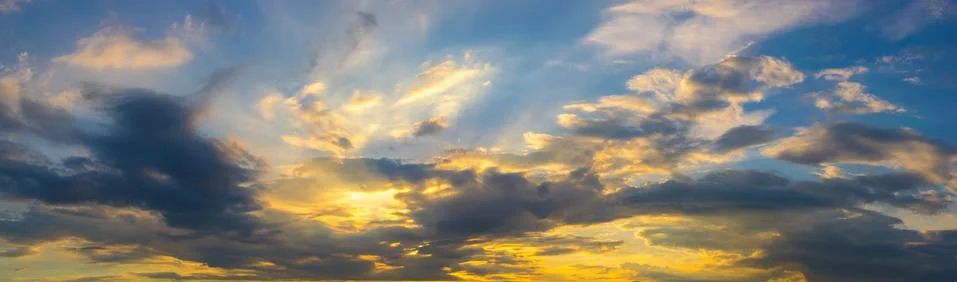Panoramic sunset sky Stock Photos