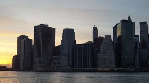 Panoramic Sunset Time-Lapse of Downtown Manhattan NYC Stock Footage 61302909