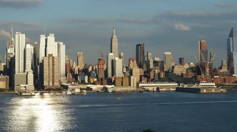Panoramic Sunset Time-Lapse of the Midtown Skyline in New York and Times Square Stock Footage 64716198