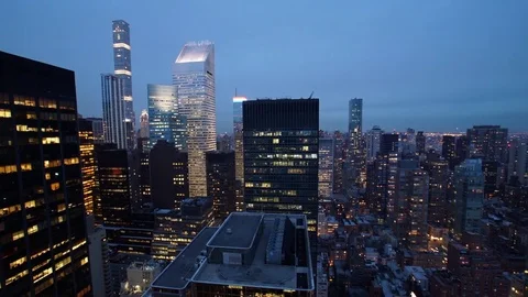 Panoramic Sunset Time-lapse of Midtown Manhattan to Queens Stock Footage 74134009