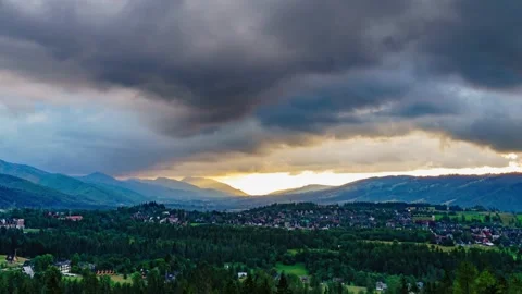 Panoramic Sunset Timelapse Over Tatra Mountains in Summer Stock Footage 291714979