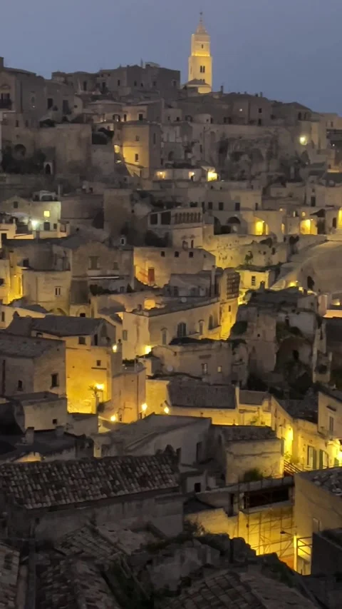 Panoramic Sunset Video of Sassi di Matera, Italy – Historic Cave City Stock Footage 305241731