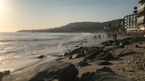 Panoramic Sunset View of the beach Stock Footage 219778460