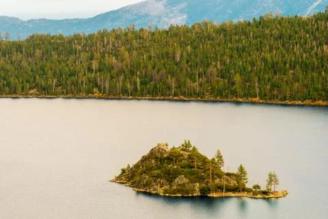 Panoramic sunset view over Emerald Bay and Fannette Island in Lake Tahoe Stock Photos
