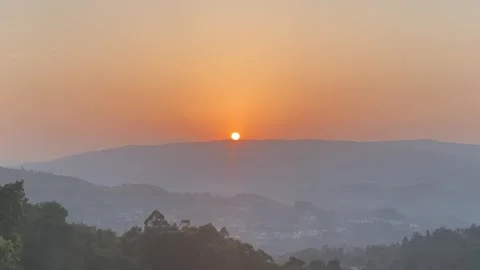 Panoramic sunset view over hills with green trees and summer landscape 🌞🌿 Stock Footage 310964609