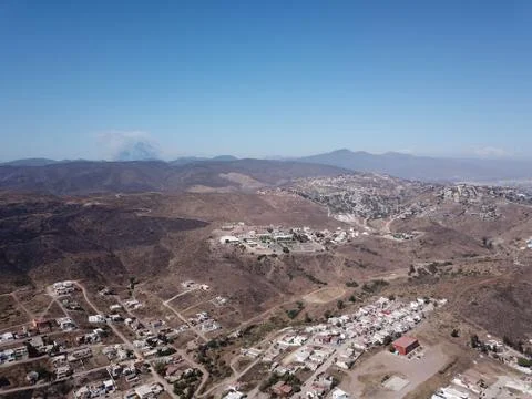 Panoramic super wide angle shot of Ensenada taken fron airborn drone Stockfoto's