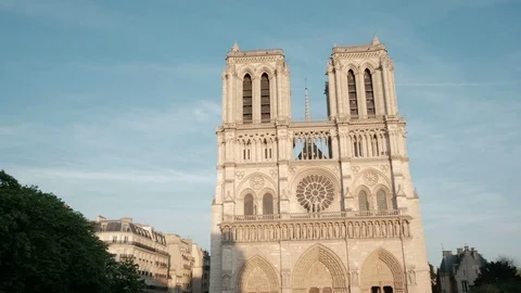 Panoramic Sweeping Pan Left Centered Front Facade Notre Dame Cathedral Paris Stock Footage 93406659