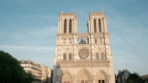 Panoramic Sweeping Pan Right Centered Front Facade Notre Dame Cathedral Paris Stock Footage 93406573
