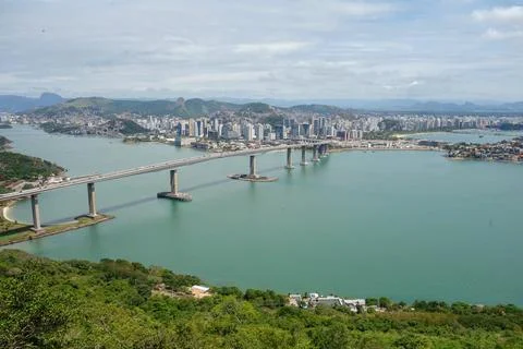 Panoramic of the Third Bridge, Terceira ponte, in Vitoria, ES, Brazil. City.. Stock Photos