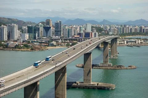 Panoramic of the Third Bridge, Terceira ponte, in Vitoria, ES, Brazil. City.. Stock Photos