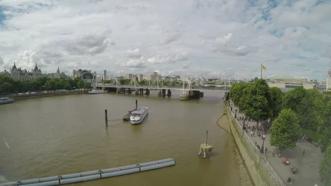 Panoramic time lapse aerial view of London cityscape with Thames river naviga Stock Footage 85762504