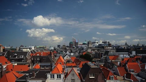Panoramic Time Lapse Aerial View The Hague Skyline Office Towers Houses Building 스톡 동영상 105726178
