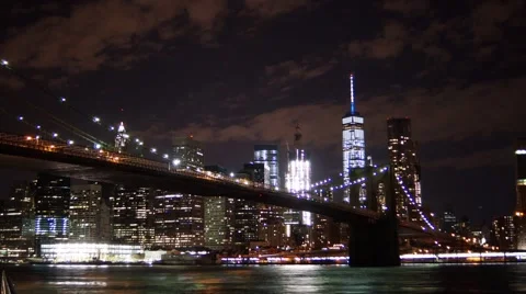Panoramic Time-lapse of Clouds passing over the World Trade Center at Night Stock Footage 67483620