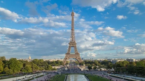 Panoramic time lapse by day of the Eiffel Tower with clouds, Paris, France Stock Footage 95940450