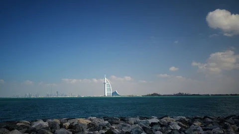 Panoramic Time Lapse of Dubai City Famous Burj Al Arab Hotel Iconic Landmark Day Stock Footage 104465718