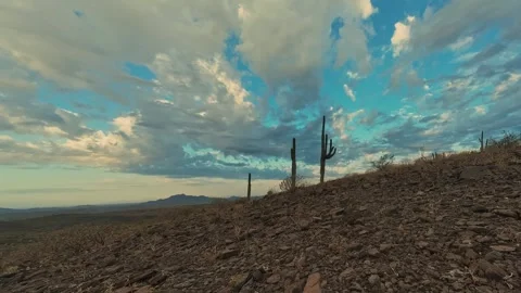 Panoramic Time-lapse Footage Of AZ Desert Landscape With Cactus On Ridge Stock Footage 344271454