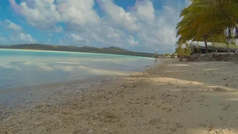 Panoramic Time Lapse Of Paddle Boarding Aitutaki Lagoon Tropical Reef Polynes Stock Footage 110337179