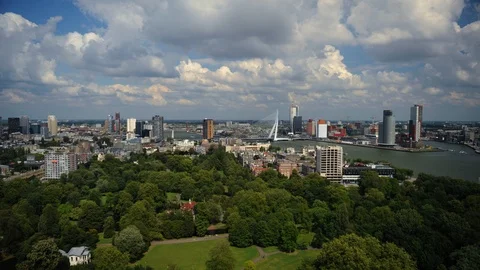 Panoramic Time Lapse of Rotterdam Skyline Het Park and Corporate Skyscrapers Day 스톡 동영상 99280419