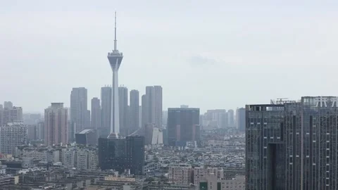 Panoramic time-lapse shot center of Chengdu, China Stock Footage 168474030