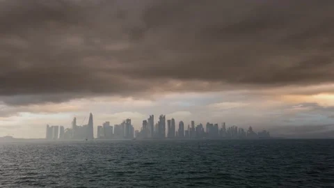 Panoramic time lapse skyline of Doha, the capital of Qatar. Stock Footage 211764199
