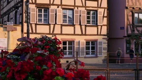 Panoramic time lapse with tourists walking at the historic town of Colmar Stock Footage 80554504