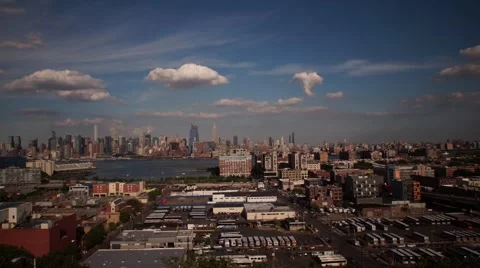 Panoramic Time-lapse video of Clouds passing over Midtown Manhattan with Traffic Stock Footage 67483851