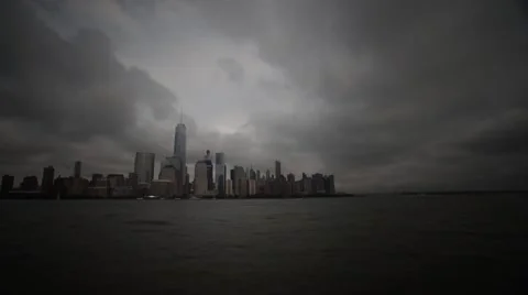 Panoramic Time-lapse video of Low Clouds over the World Trade Center Stock Footage 64715996