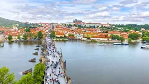 Panoramic time lapse view of the cityscape of Prague Video stock 281827663