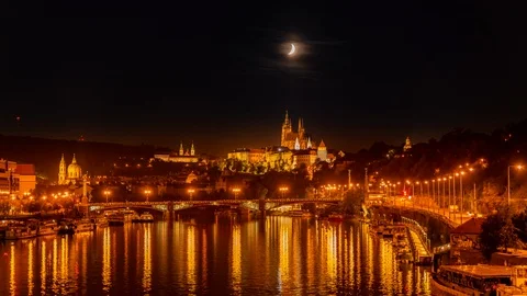 Panoramic time-lapse view of Prague in the Czech Republic Stock Footage 126437143