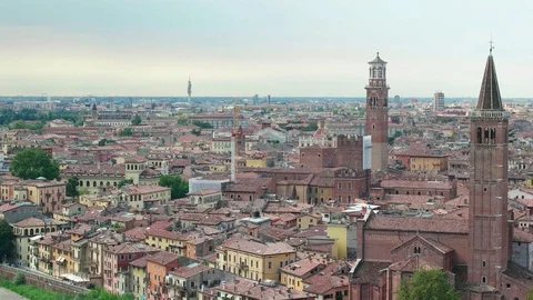 Panoramic timelapse cityscape with Torre dei Lamberti in Verona, Italy Stock Footage 72645980