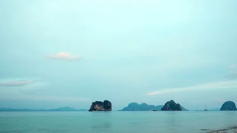 Panoramic timelapse of cloudscape over calm tropical ocean in sunset time Stock Footage 85396672