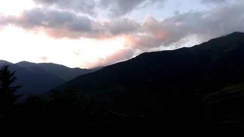 Panoramic timelapse of a cloudy sunset on the mountain, Valle de Aran Stock Footage 101818204