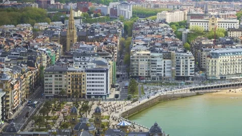 Panoramic timelapse of La Concha beach San Sebastian, Basque Country, Spain Video stock 153109241