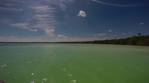 Panoramic timelapse in Mexico, Tulum, Kaan Luum with dock lagoon clouds sky Stock Footage 73718042