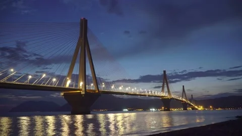 Panoramic Timelapse of The Rio–Antirrio Bridge in Evening Sunset Stock-Footage 121882017