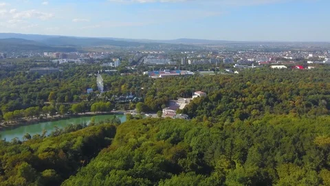 Panoramic top view of city landscape Nalchik Russia Video stock 99229236