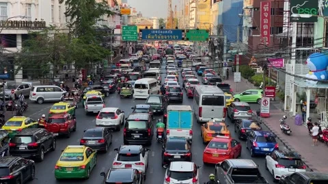 Panoramic top view of the congested in Bangkok, Thailand 4K Stock Footage 266237518
