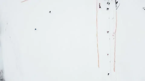 Panoramic top view from drone on cable way in ski resort. Ski lift elevator Stock Footage 162464027