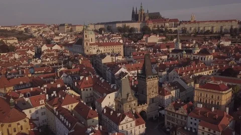 Panoramic top view of the old city, aerial view of the city of Prague (7) Stock Footage 117236841