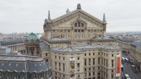 Panoramic top view of Paris, the Palais Garnier (Garnier Opera) building. Stock Footage 309698222
