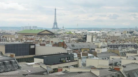 Panoramic top view of Paris, rooftops, Eiffel Tower. Stock Footage 309698100