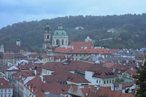 PANORAMIC TOP VIEW SCENE FROM PRAGUE, CZECH REPUBLIC, SEPTEMBER, 2019 Foto stock