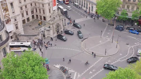  Panoramic top view of the traffic on Place Diaghilev. Stock Footage 310200232