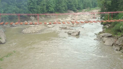 Panoramic top view waterfall Probiy and mountain river with rocks. Beautiful Stock Footage 158160598
