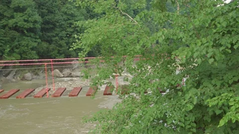 Panoramic top view waterfall Probiy and mountain river with rocks. Beautiful Stock Footage 159165527