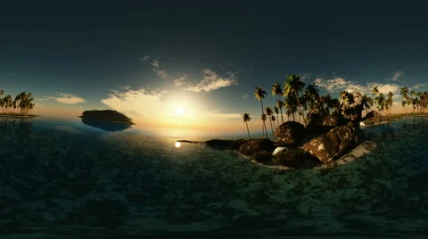 Panoramic of tropical beach at sunset. made with оne 360 degree lense on moving Video stock 63392688