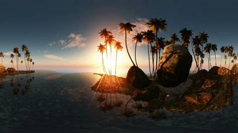 Panoramic of tropical beach at sunset. made with оne 360 degree lense on moving Stock Footage 65394560