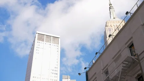 Panoramic Upwards View Of The Iconic Empire State Building From A Classic NYC Stock Footage 113820645